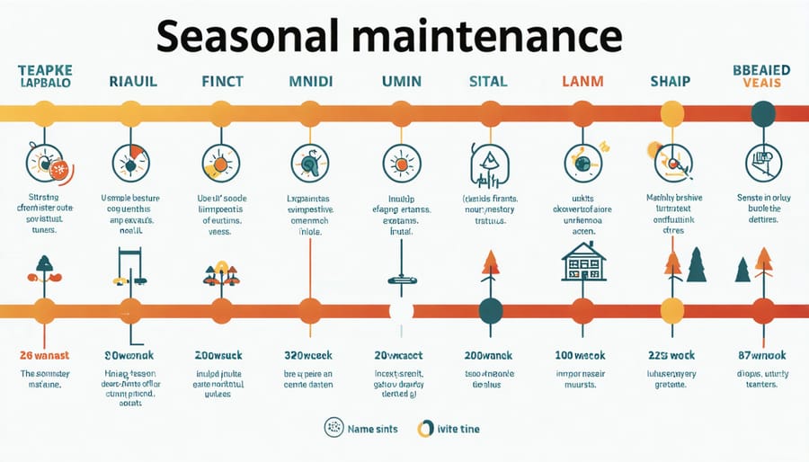 Calendar-style diagram showing recommended solar panel maintenance tasks for each season