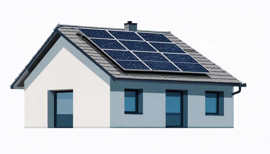 Technical illustration of solar panel setbacks with labeled measurements from roof edges, ridges, and valleys