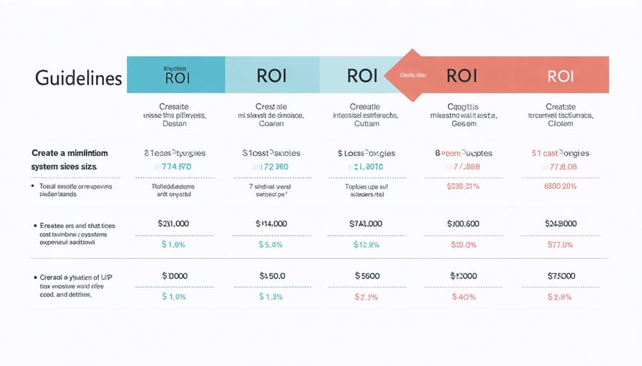 Financial comparison table of solar system costs and returns on investment