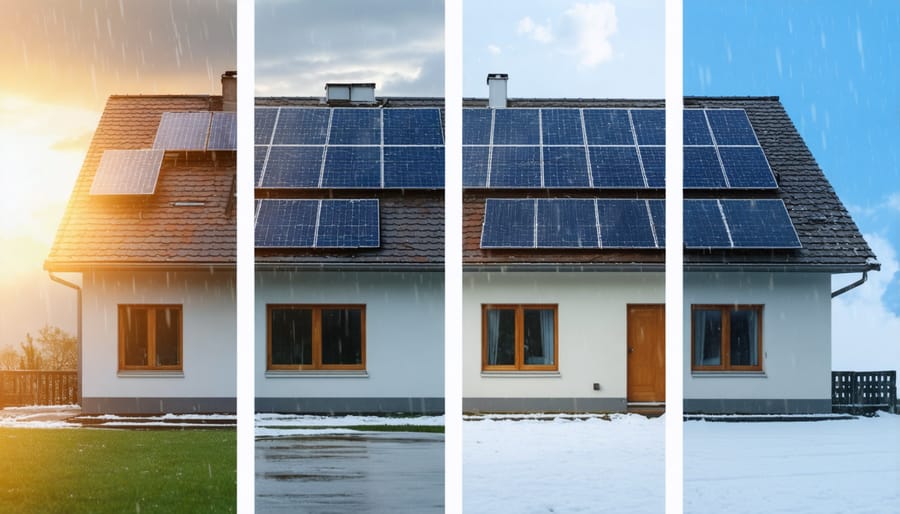 Solar panels performing in various weather conditions throughout the year