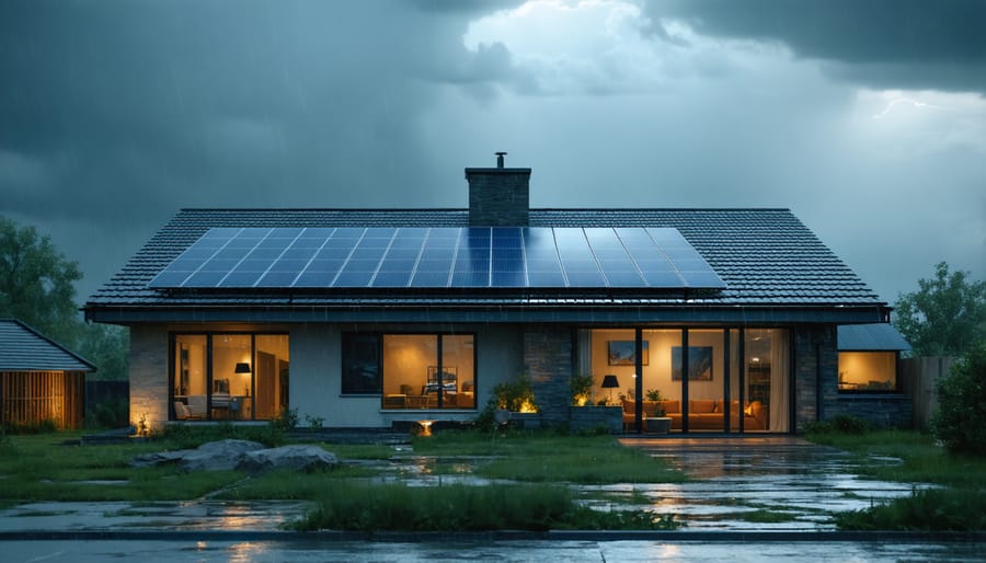 Solar panels securely mounted on a residential roof withstanding severe weather conditions